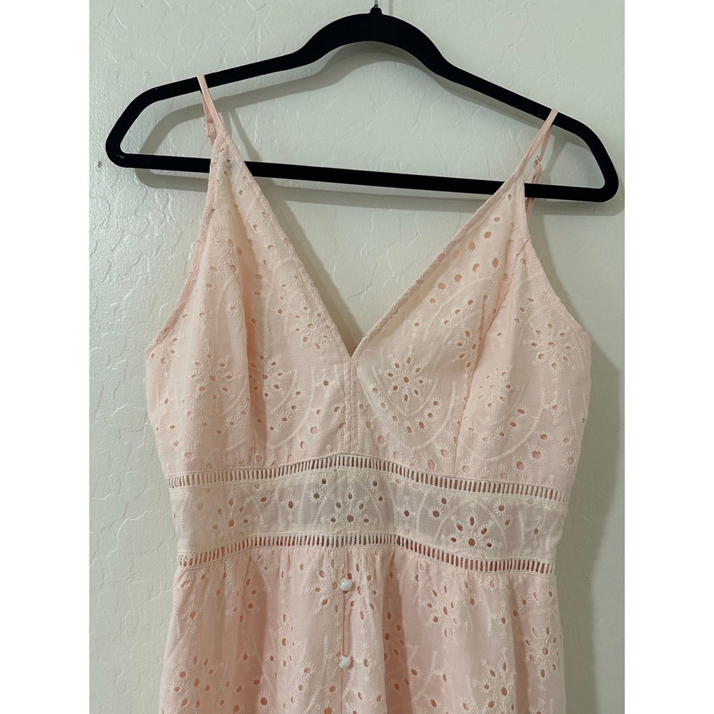 Simplee Pink Eyelet Maxi Dress Womens‎ L V-Neck Boho Tiered Scallop Hem Cottage - Picture 4 of 14